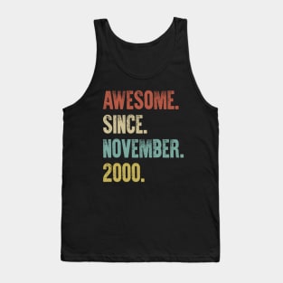 Retro Vintage 20th Birthday Awesome Since November 2000 Tank Top